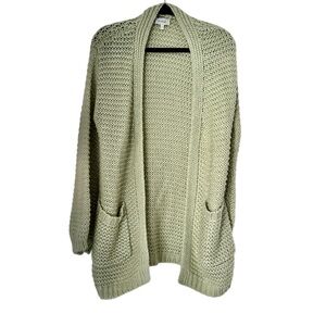 Bohme chunky knit cardigan sage green, open-front sweater with large patch